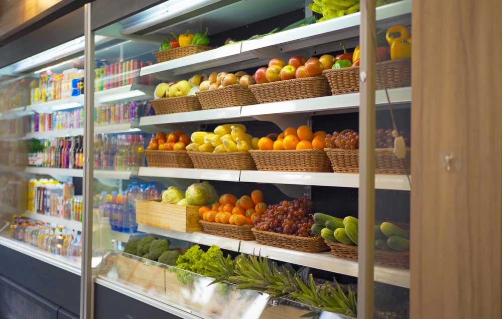 stocked grocery display cooler